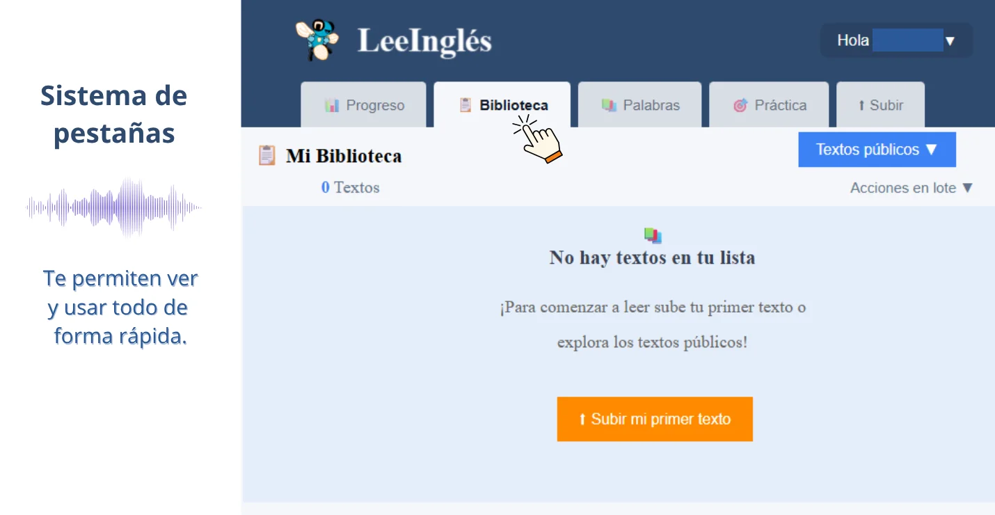 Subir texto para aprender inglés